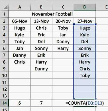 Counta function in Excel