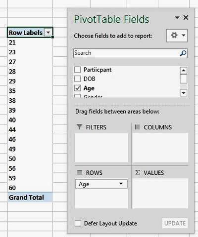 Excel Navigation: Group numbers in pivot table