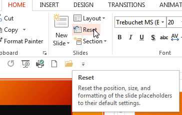 Reset auto layout in PowerPoint