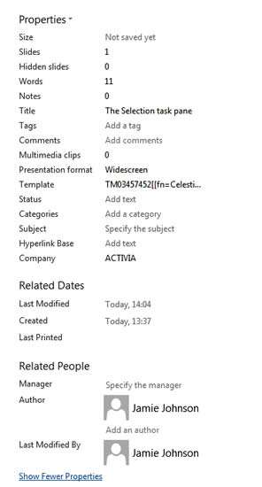 Show all properties option in PowerPoint