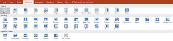 Transition effects in PowerPoint