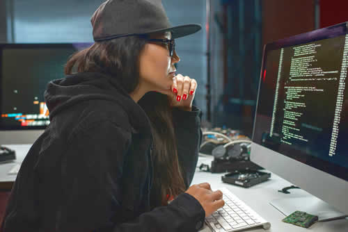 Female data hacker in action